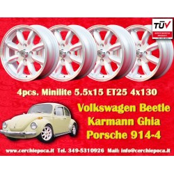 4 cerchi Minilite 5.5x15 4x130 Porsche VW Porsche 914 1.7 1.8 2.0 Volkswagen Beetle 67- Karmann Ghia 67- Type 3 411 412 