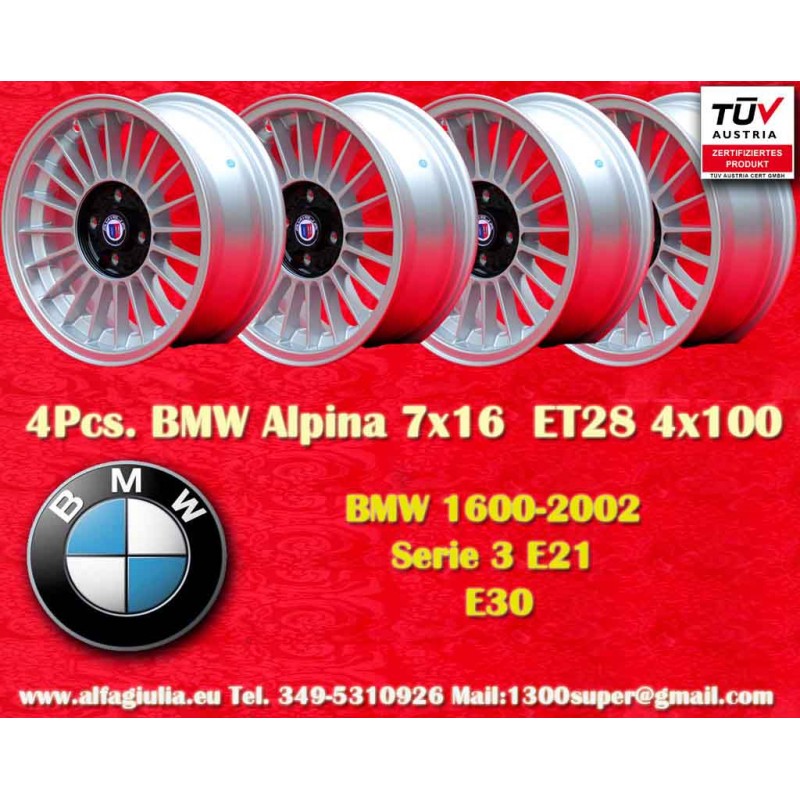 4 Felgen Alpina 7x16 4x100 BMW Opel Volkswagen 3 serie E21 E30 Volkswagen Golf 1-3 Scirocco 1 2 Jetta 1 2 Vento Passat 3