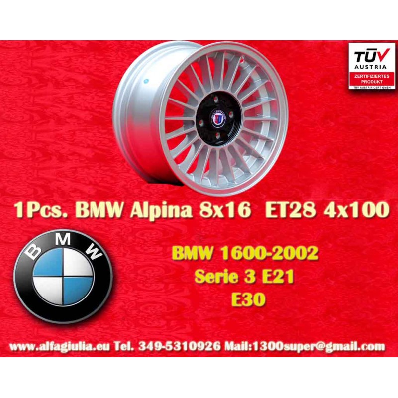 1 cerchio Alpina 8x16 4x100 BMW Opel Volkswagen 3 serie E21 E30 Volkswagen Golf 1-3 Scirocco 1 2 Jetta 1 2 Vento Passat 