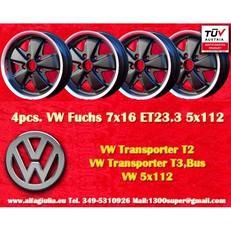 4 cerchi Fuchs 7x16 5x112 VW T2b T3 matt black/diamond cut