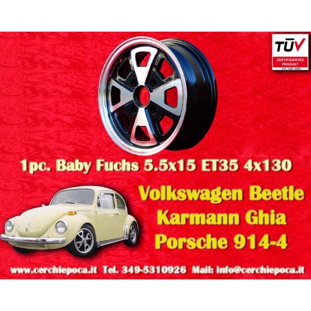 1 cerchio Baby Fuchs 5.5x15 4x130 Porsche Volkswagen 914-4 VW Beetle 1968-- Karmann Ghia Typ 34 black/diamond cut