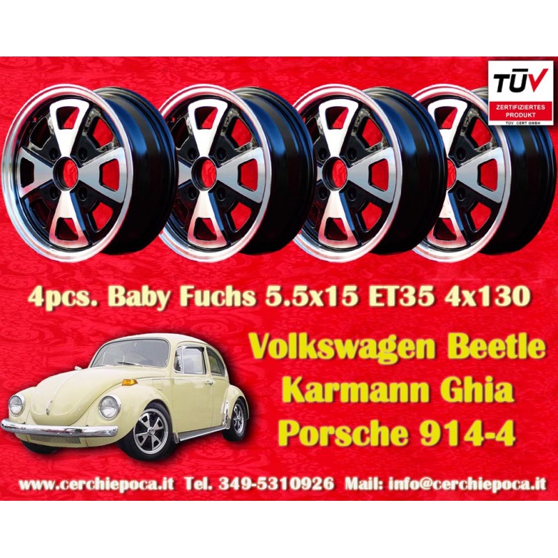 4 cerchi Baby Fuchs 5.5x15 4x130 Porsche Volkswagen 914-4 VW Beetle 1968-- Karmann Ghia Typ 34 black/diamond cut