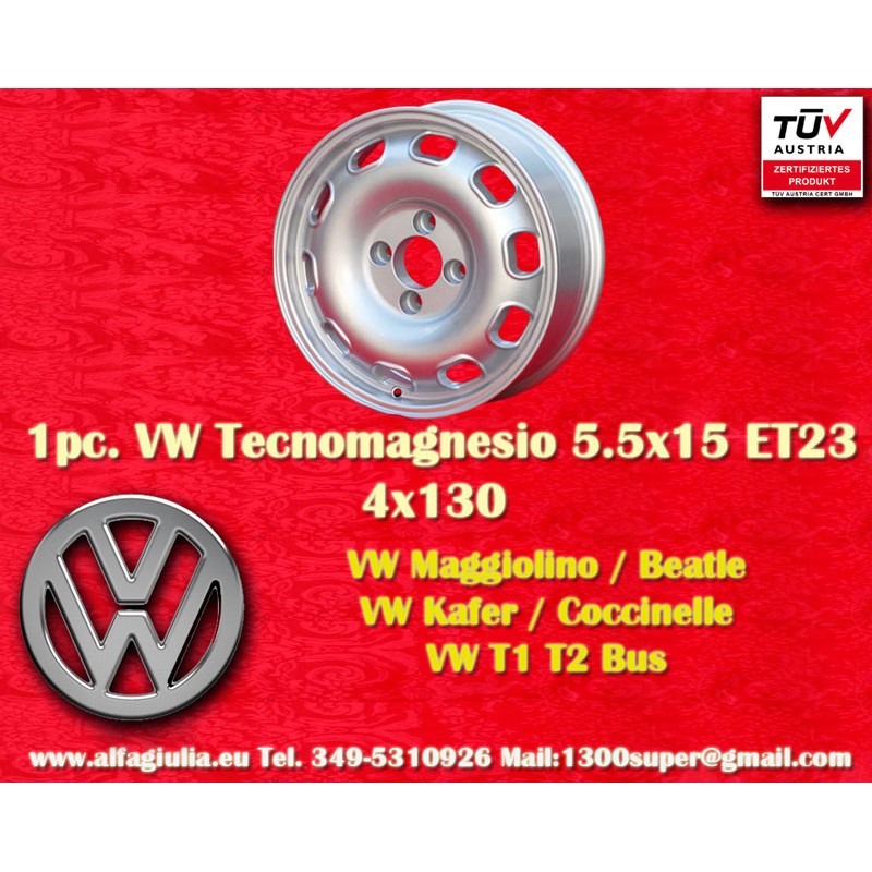 1 cerchio TZ 5.5x15 4x130 Porsche VW Beetle 67- Karmann Ghia 67- Type 3 411 412 silver