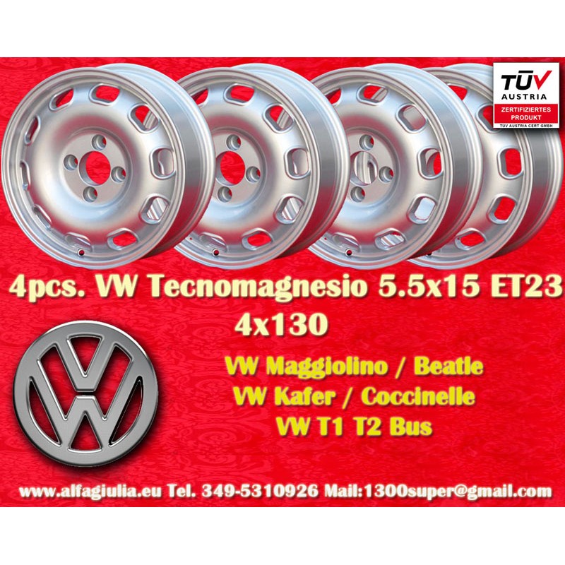 4 jantes TZ 5.5x15 4x130 Porsche VW Beetle 67- Karmann Ghia 67- Type 3 411 412 silver