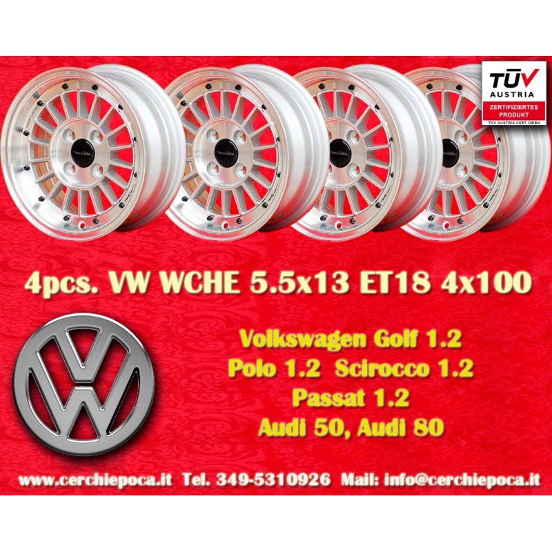 4 cerchi WCHE 5.5x13 4x100 BMW Opel 1502-2002 tii 3 E21 Kadett B-C Manta Ascona A-B GT Olympia A Rekord C silver/diamond