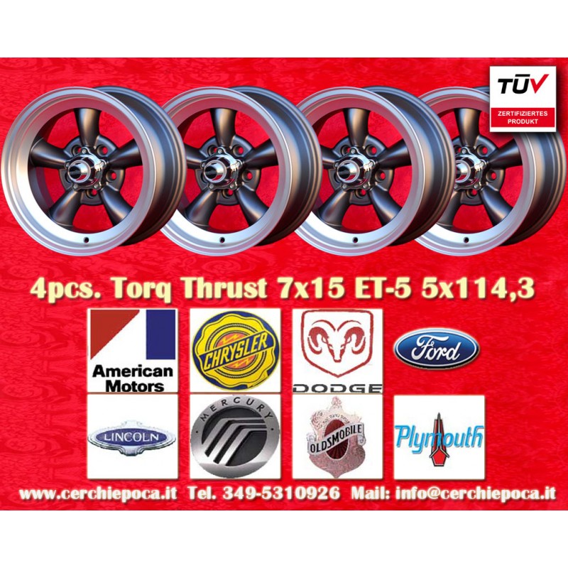 4 Felgen Torq Thrust 7x15 5x114.3 Ford Mustang Falcon Fairlane Torino Thunderbird Galaxie LTD anthracite/diamond cut