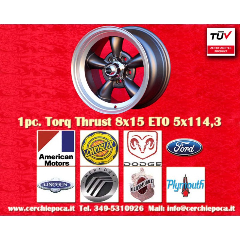 1 jante Torq Thrust 8x15 5x114.3 Ford Mustang Falcon Fairlane Torino Thunderbird Galaxie LTD anthracite/diamond cut