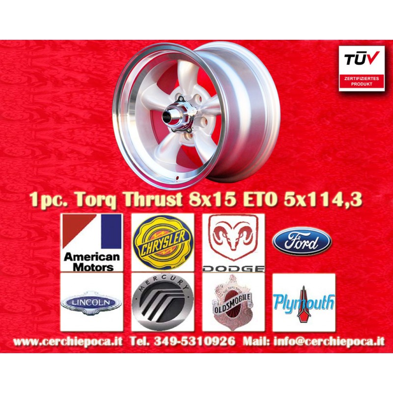 1 Felge Torq Thrust 8x15 5x114.3 Ford Mustang Falcon Fairlane Torino Thunderbird Galaxie LTD silver/diamond cut