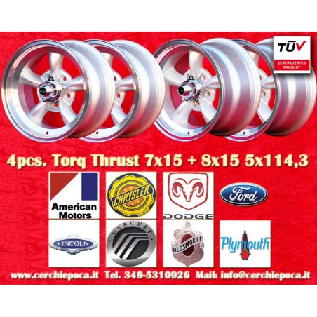 4 cerchi Torq Thrust 7x15 + 8x15 5x114.3 Ford Mustang Falcon Fairlane Torino Thunderbird Galaxie LTD