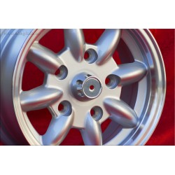 4 Felgen Minilite 5.5x13 + Radschrauben KM8  SW19 10x1x34 60° 5x130 Honda NSU Honda S600 S800 NSU TT TTS 110 1200C Wanke