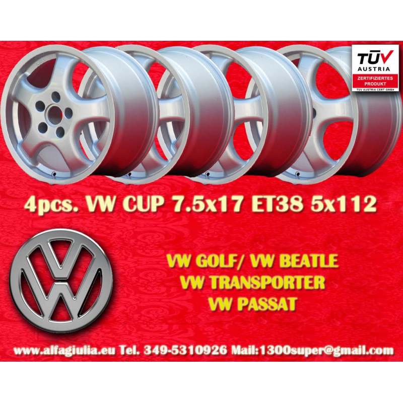 4 jantes Cup 7.5x17 5x112 VW T4 Golf Passat Beetle Variant silver