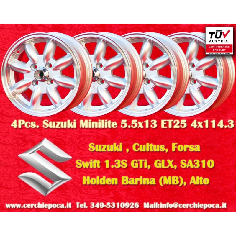 1 cerchio Minilite 5.5x13 4x114.3 Datsun Austin Toyota 120 140 160 180 Toyota Corolla Starlet Carina Austin 1100 1300 13