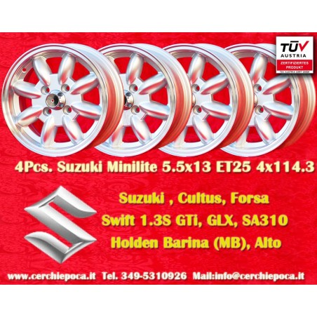 1 cerchio Minilite 5.5x13 4x114.3 Datsun Austin Toyota 120 140 160 180 Toyota Corolla Starlet Carina Austin 1100 1300 13