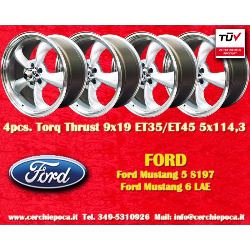 4 Felgen Torq Thrust 9x19 + 9x19 5x114.3 Ford Mustang S197 (2005-14) LAE (2015-)