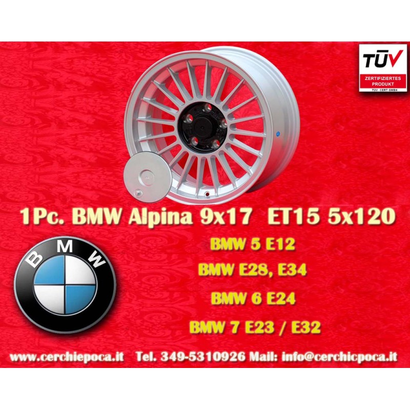 1 cerchio Alpina 9x17 5x120 BMW serie 5 E12 E28 E34 serie 6 E24 serie 7 E23 E32 E3 E9 silver/black