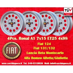 4 pcs. wheels Fiat Ronal 7x15 ET25 4x98 silver 124 SPORT COUPE SPIDER Pininfarina 500 ABARTH PANDA PUNTO