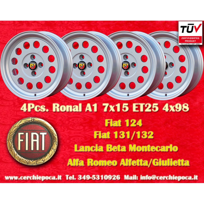 4 pz. cerchi Fiat Ronal 7x15 ET25 4x98 silver 124 SPORT COUPE SPIDER Pininfarina 500 ABARTH PANDA PUNTO