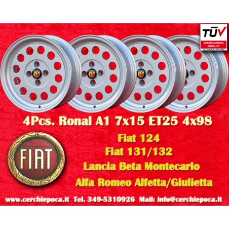 4 pcs. wheels Fiat Ronal 7x15 ET25 4x98 silver 124 SPORT COUPE SPIDER Pininfarina 500 ABARTH PANDA PUNTO