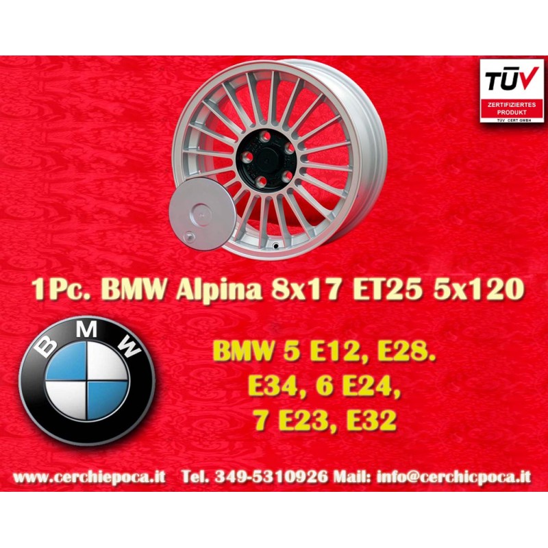 1 cerchio Alpina 8x17 5x120 BMW serie 5 E12 E28 E34 serie 6 E24 serie 7 E23 E32  silver/black 