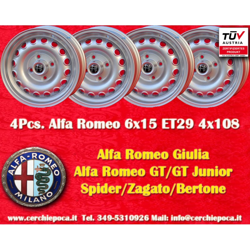 4 cerchi Campagnolo 6x15 4x108 Alfa Romeo Giulia 105 Berlina Coupe Spider GT GTA GTC silver