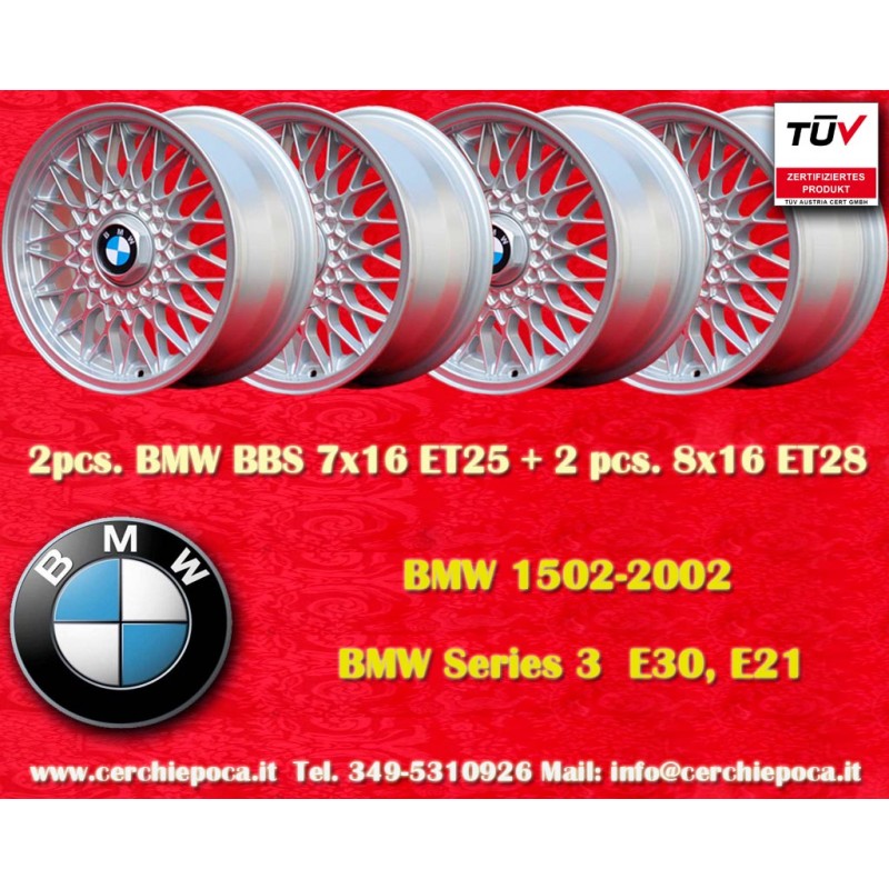 4 wheels BBS 7x16 + 8x16 4x100 BMW Volkswagen Opel Mazda Audi serie 3 E21 E30 Kadett Manta Ascona MX-5 MX5 Golf Passat