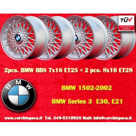 4 jantes BBS 7x16 + 8x16 4x100 BMW Volkswagen Opel Mazda Audi serie 3 E21 E30 Kadett Manta Ascona MX-5 MX5 Golf Passat