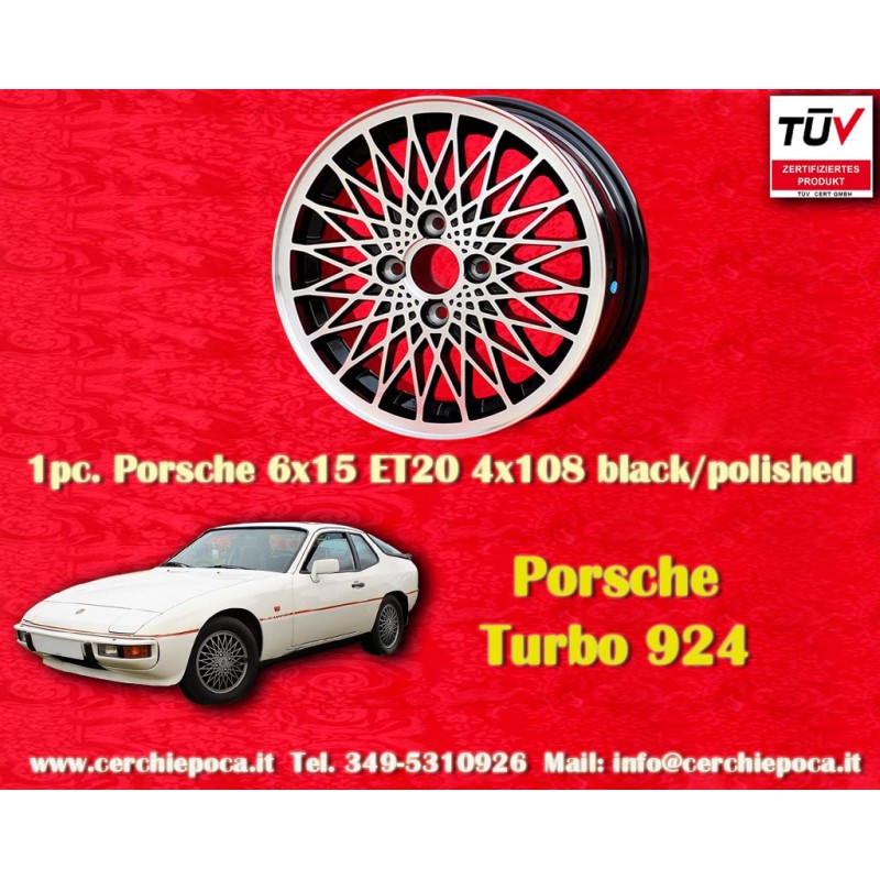 1 cerchio X-Spoke 6x15 4x108 Porsche 924 924S black/polished