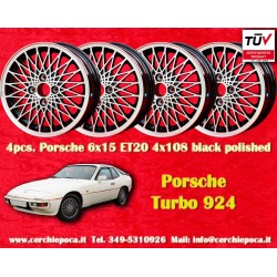 4 wheels X-Spoke 6x15 4x108 Porsche 924 924S black/polished