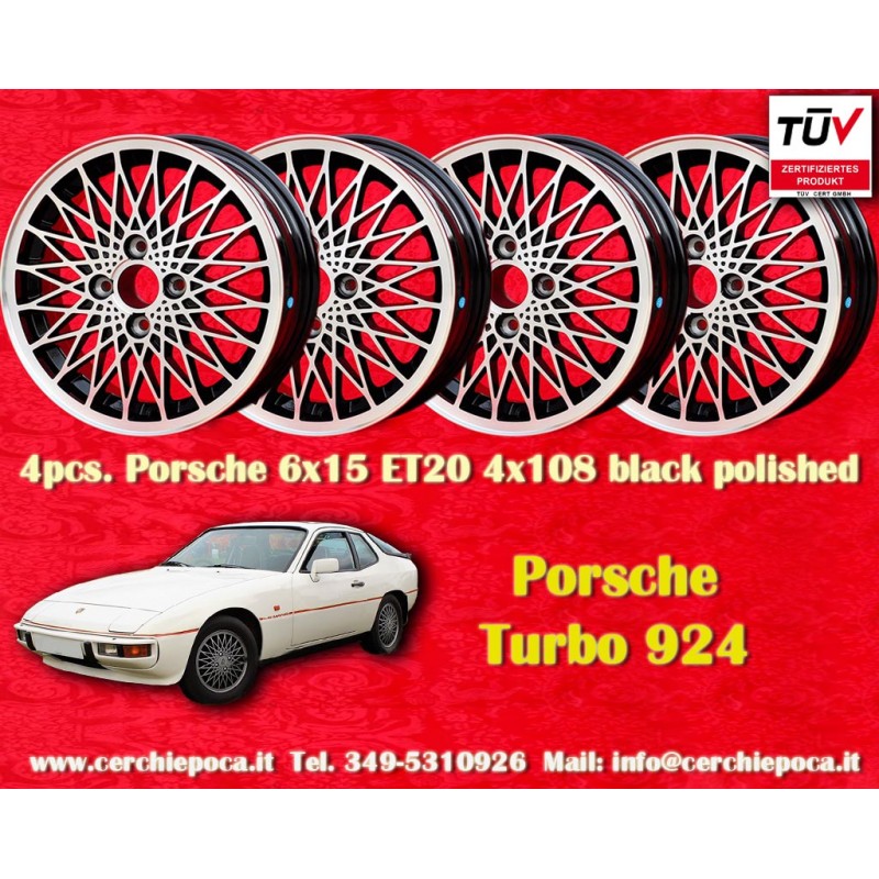 4 Felgen X-Spoke 6x15 4x108 Porsche 924 924S black/polished