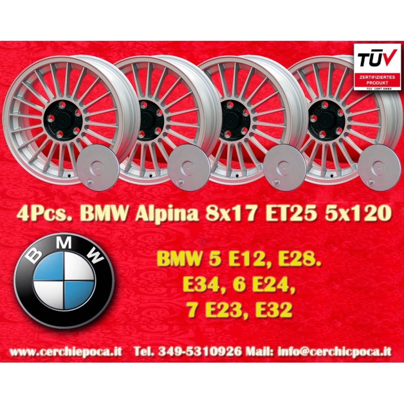 4 cerchi Alpina 8x17 5x120 BMW serie 5 E12 E28 E34 serie 6 E24 serie 7 E23 E32  silver/black 