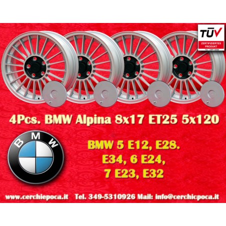 4 jantes Alpina 8x17 5x120 BMW serie 5 E12 E28 E34 serie 6 E24 serie 7 E23 E32  silver/black 