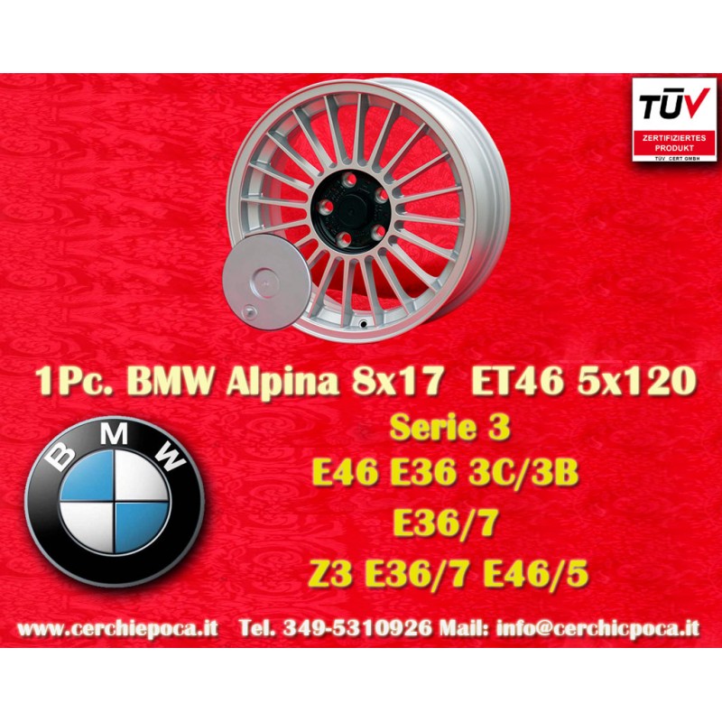 1 cerchio Alpina 8x17 5x120 BMW serie 3 E36 E46  silver/black