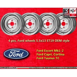 4 wheels OE steel 5.5x13 4x108 Ford Escort Mk1-2 Capri Cortina Taunus TC silver