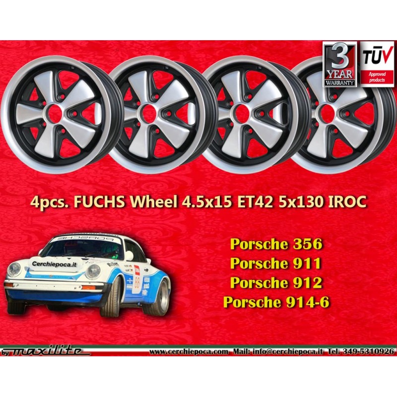 4 cerchi Fuchs 4.5x15 5x130 Porsche 356 C SC 911 -1969 912 anodized look