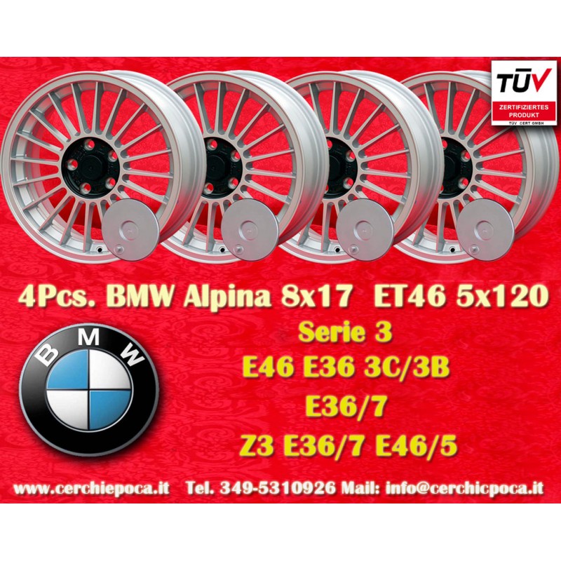 4 cerchi Alpina 8x17 5x120 BMW serie 3 E36 E46  silver/black