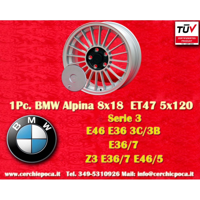 1 cerchio Alpina 8x18 5x120 BMW serie 3 E36 E46 silver/black