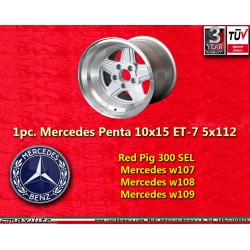 1 jante Penta 10x15 5x112 Mercedes w107 w108 w109 Red Pig 300 SEL silver/diamond cut