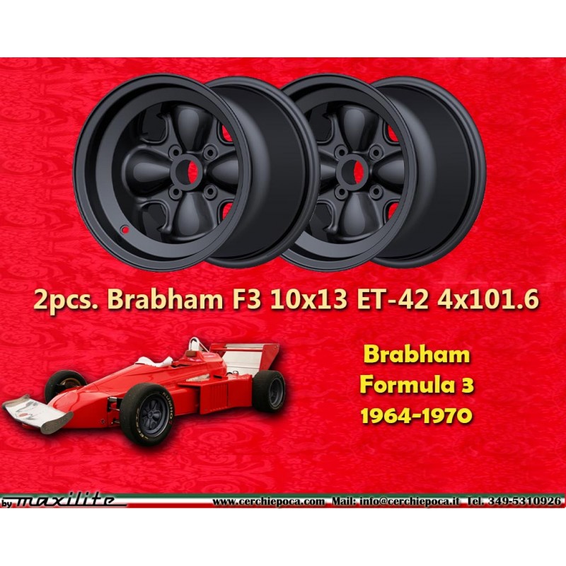 2 jantes F3 10x13 4x101.6 Brabham Formula 3 1964-1970 rear with conical bolt seat black