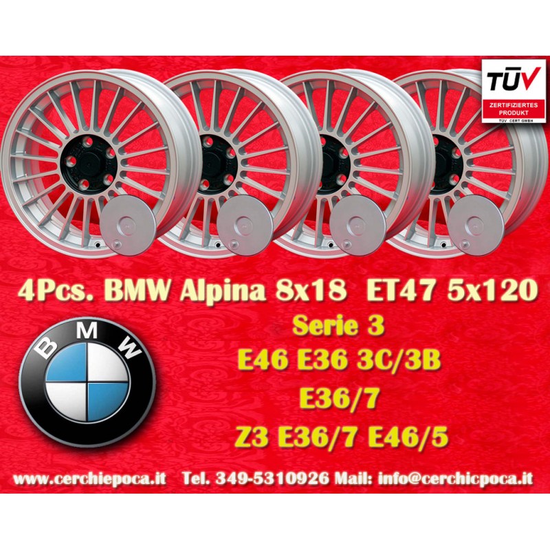 4 jantes Alpina 8x18 5x120 BMW serie 3 E36 E46 silver/black