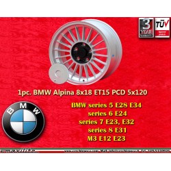 1 cerchio Alpina 8x18 5x120 BMW 5 E28 E34 6 E24 7 E23 E32 8 E31  silver/black