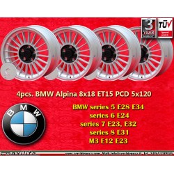 4 wheels Alpina 8x18 5x120 BMW 5 E28 E34 6 E24 7 E23 E32 8 E31  silver/black