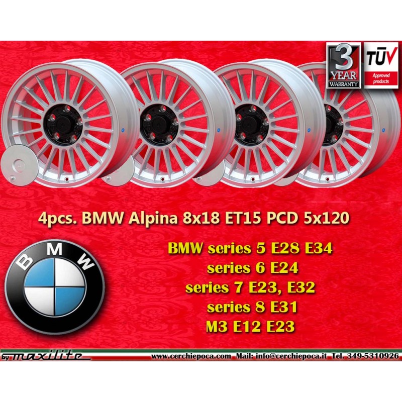 4 Felgen Alpina 8x18 5x120 BMW 5 E28 E34 6 E24 7 E23 E32 8 E31  silver/black