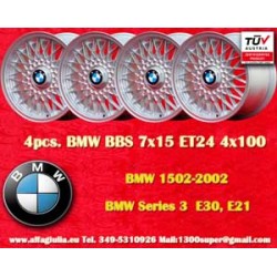 4 cerchi BBS 7x15 4x100 BMW Volkswagen Opel Mazda Audi serie 3 E21 E30 Kadett Manta Ascona MX-5 MX5 Golf Passat silver