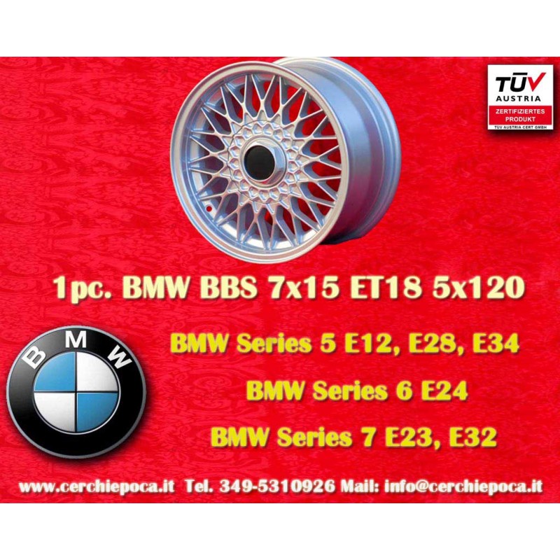 1 cerchio BBS 7x15 5x120 BMW M3 E30 serie 5 E12 E28 E34 serie 6 E24 serie 7 E23 E32 E3 E9 silver