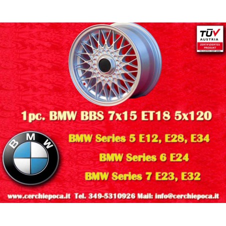 1 cerchio BBS 7x15 5x120 BMW M3 E30 serie 5 E12 E28 E34 serie 6 E24 serie 7 E23 E32 E3 E9 silver