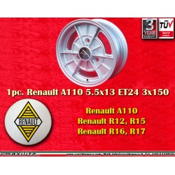 1 wheel Alpine 5.5x13 3x150 Renault R12 R15 R16 R17 silver