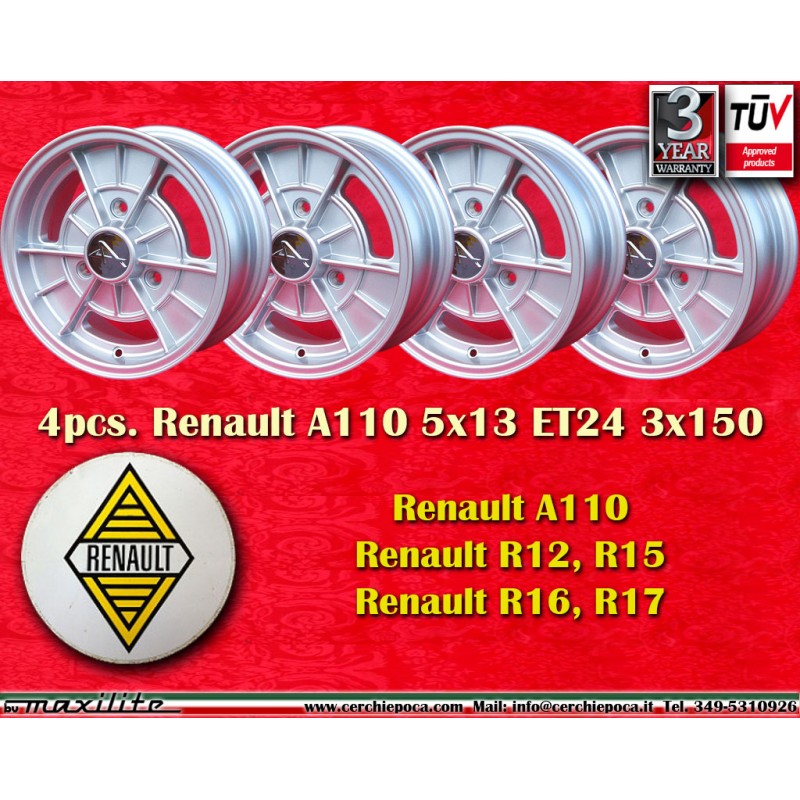 4 jantes Alpine 5x13 3x150 Renault R12 R15 R16 R17 silver