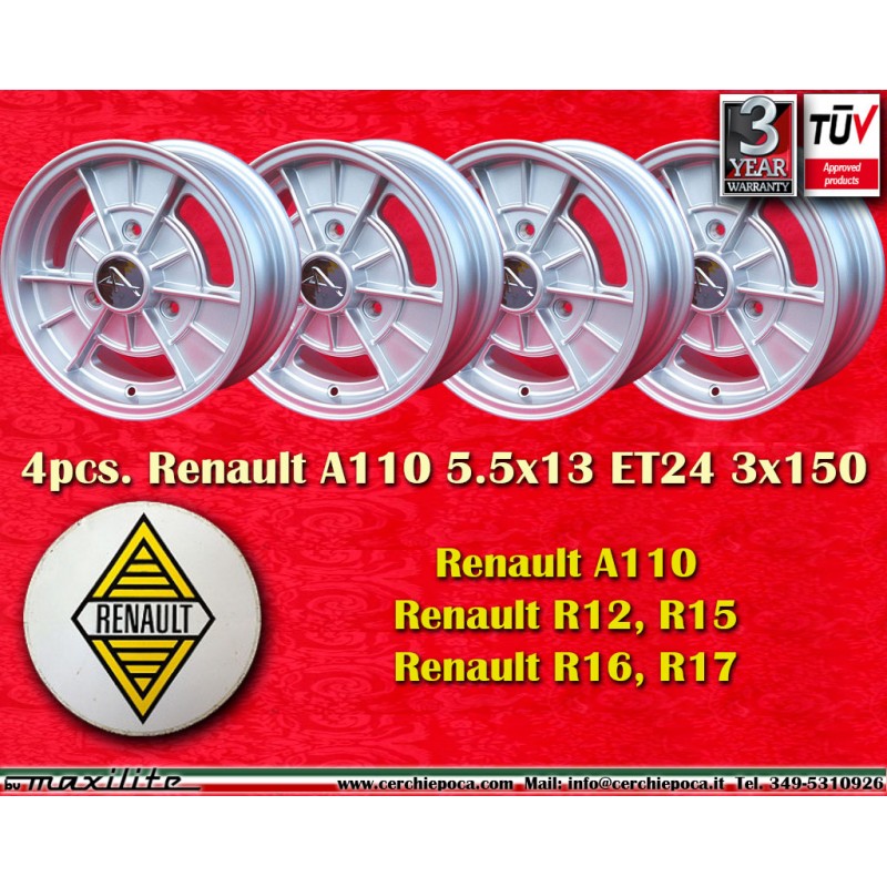 4 cerchi Alpine 5.5x13 3x150 Renault R12 R15 R16 R17 silver