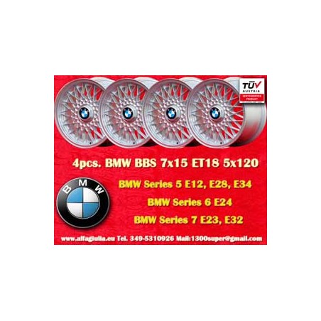 4 cerchi BBS 7x15 5x120 BMW M3 E30 serie 5 E12 E28 E34 serie 6 E24 serie 7 E23 E32 E3 E9 silver