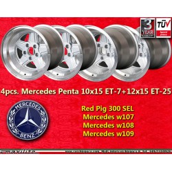 4 cerchi Penta 10x15 + 12x15 5x112 Mercedes w107 w108 w109 Red Pig 300 SEL